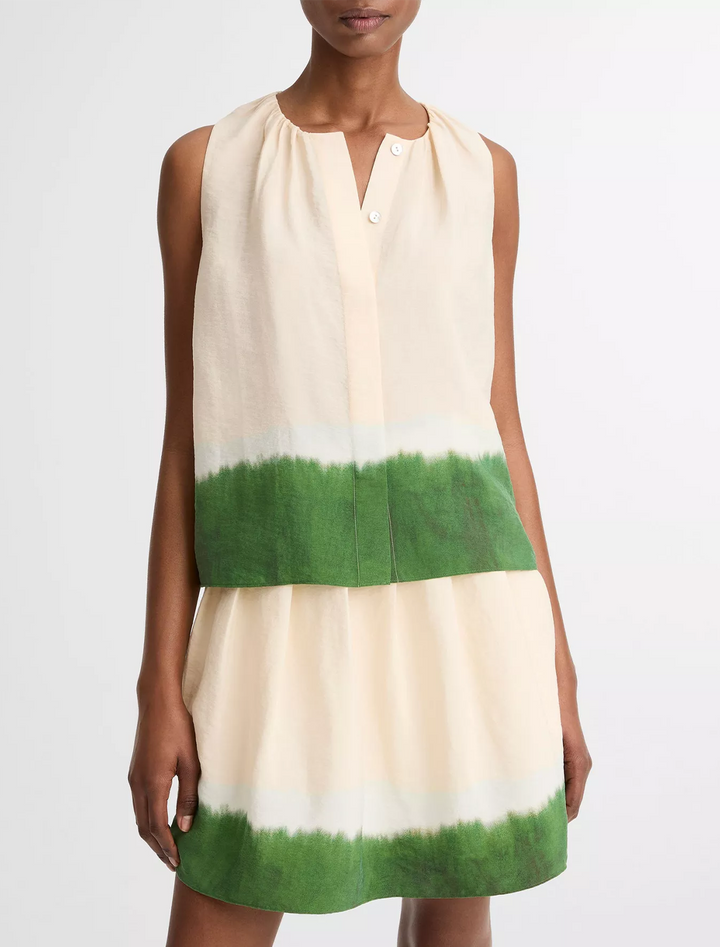 dip dye a-line sleeveless top in porcelein and herb