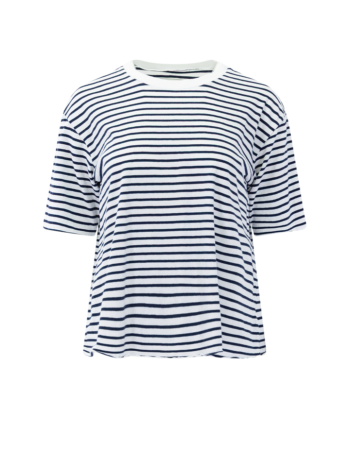 crew short sleeve tee in white and navy stripe