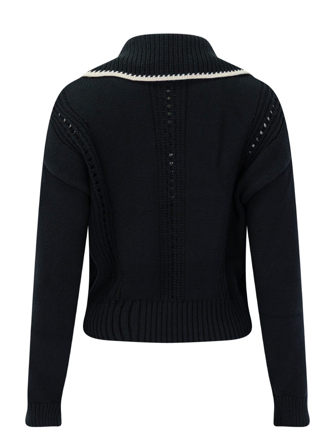 contrast collar zip cardigan in black