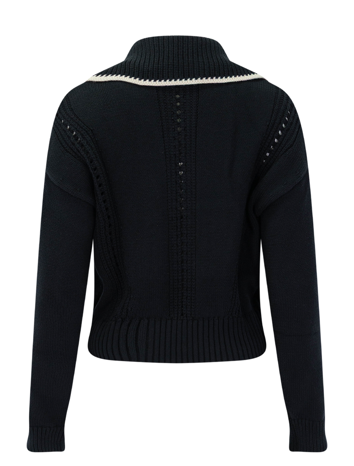 contrast collar zip cardigan in black
