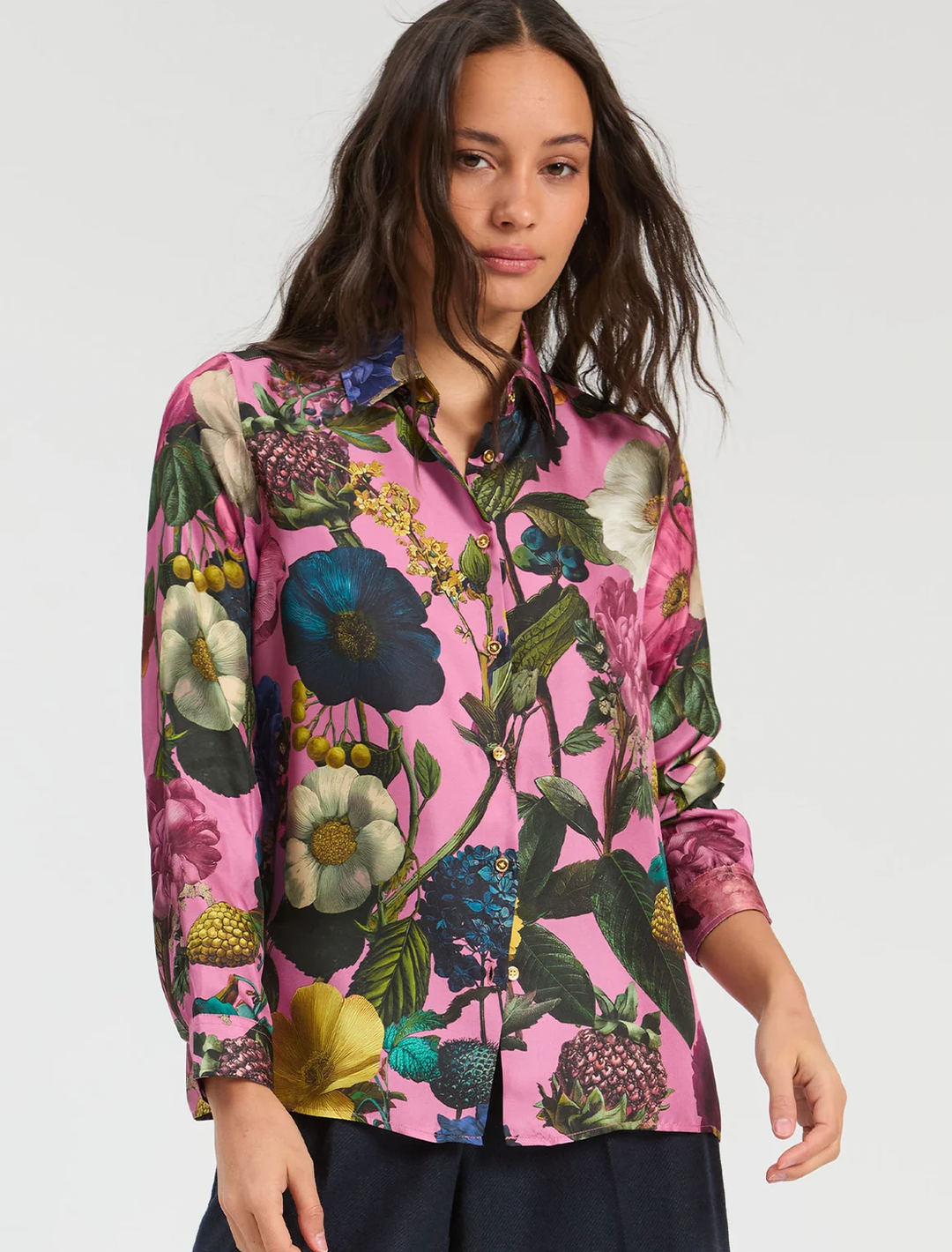 tea blouse in floral pink print