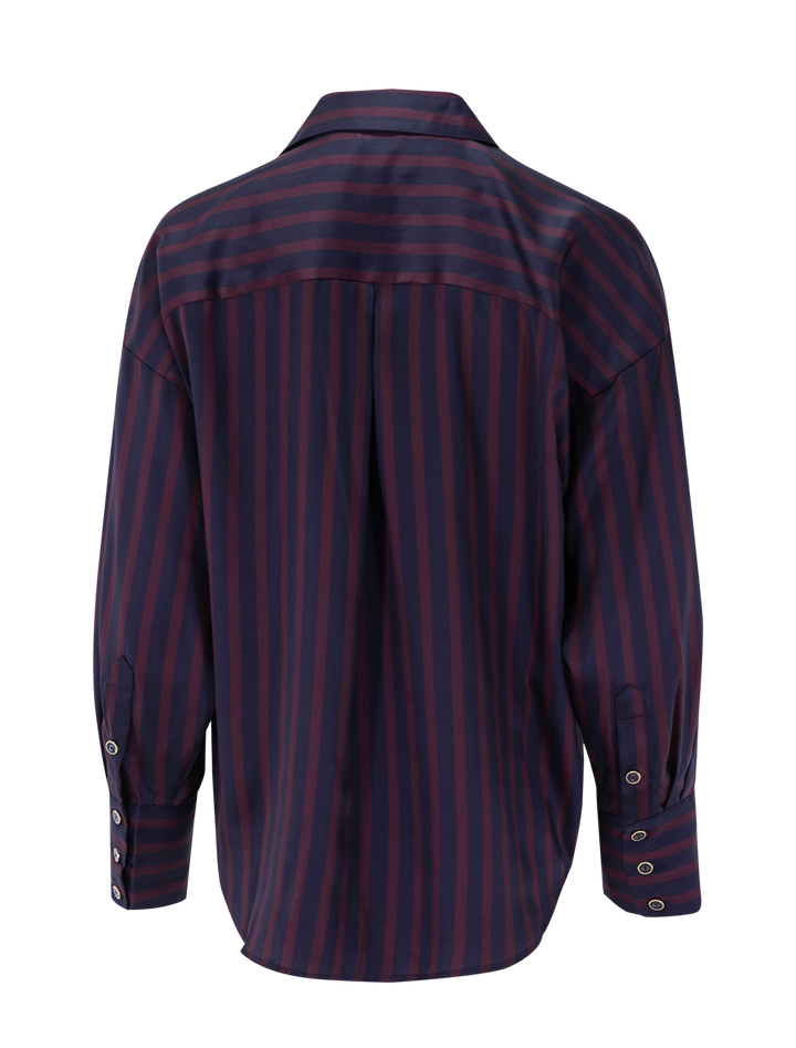 eliora blouse in midnight and sangria stripe