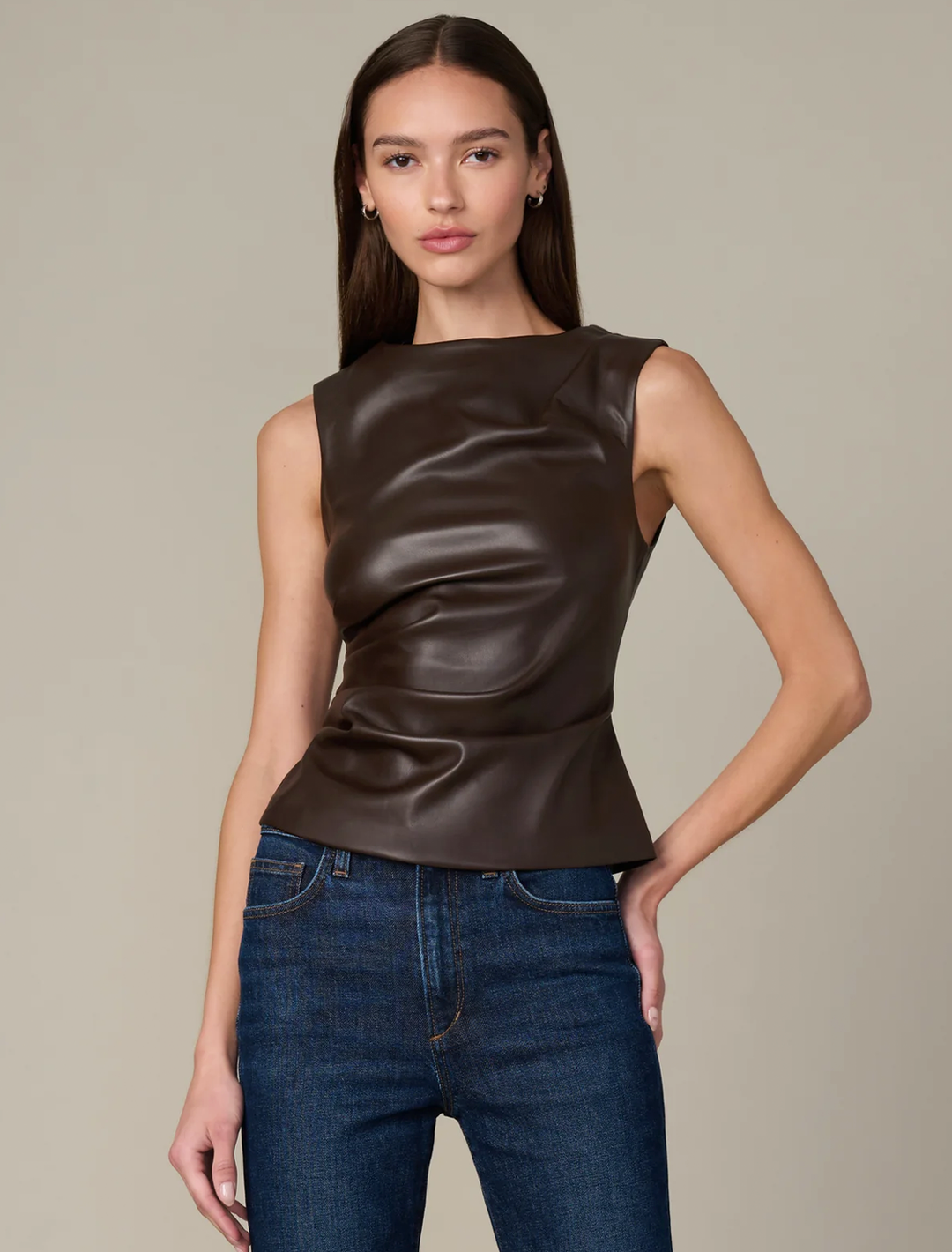 the meg top in dark chocolate