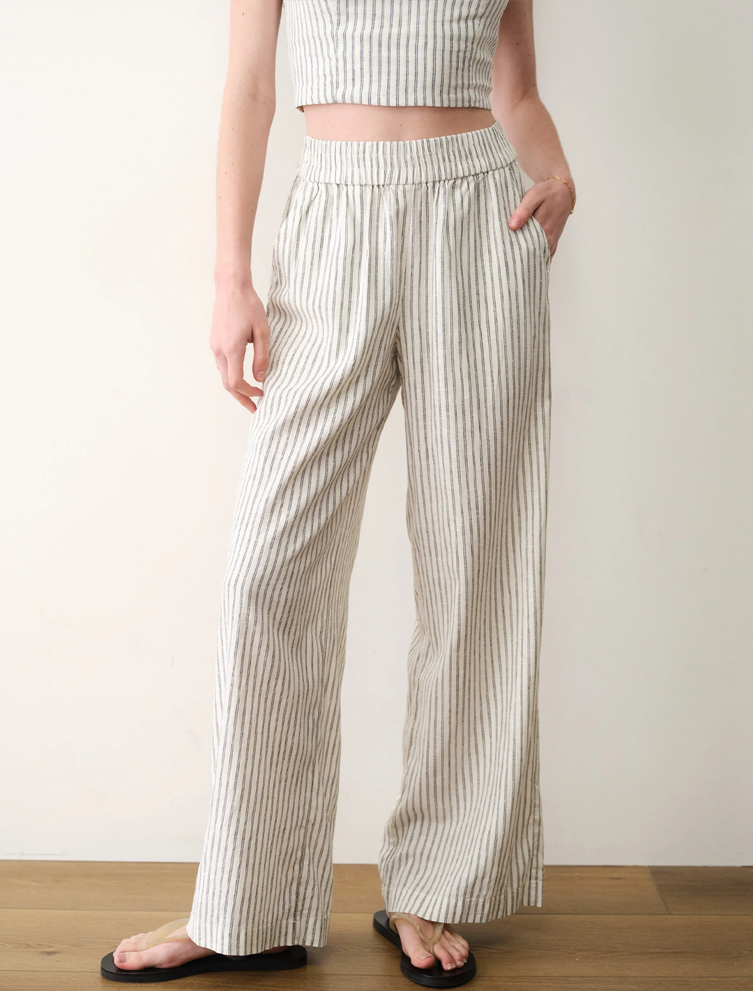 allison hemp trousers in cream and navy stripe