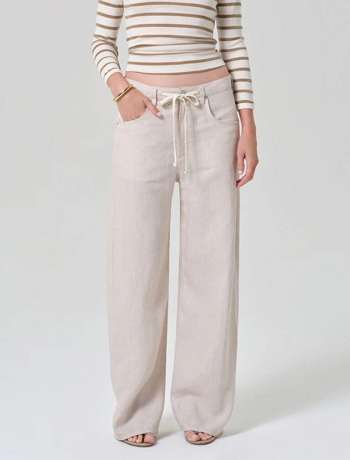brynn drawstring trouser in pale stone