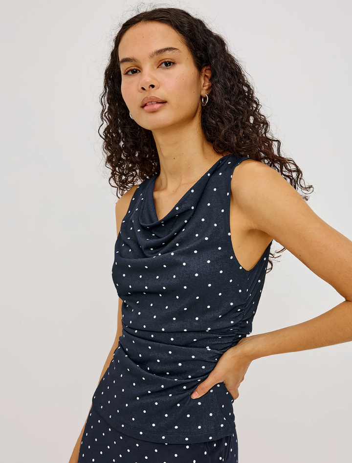 fete top in navy polka dots