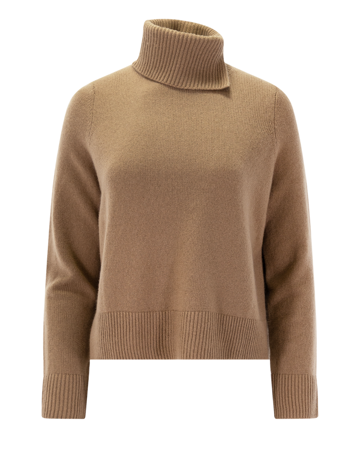 swing turtleneck slit sweater in camel