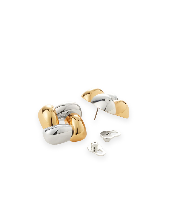medium woven square earrings in two tone