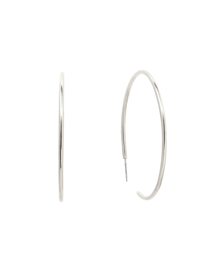 Front view of AV Max matte silver thin hoops.