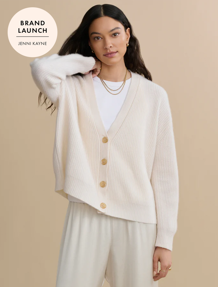 cropped cashmere cocoon cardigan in ivory