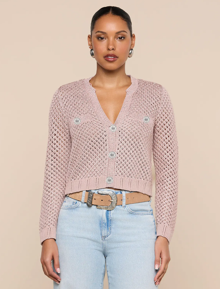 blanca sequin cardigan in adobe rose