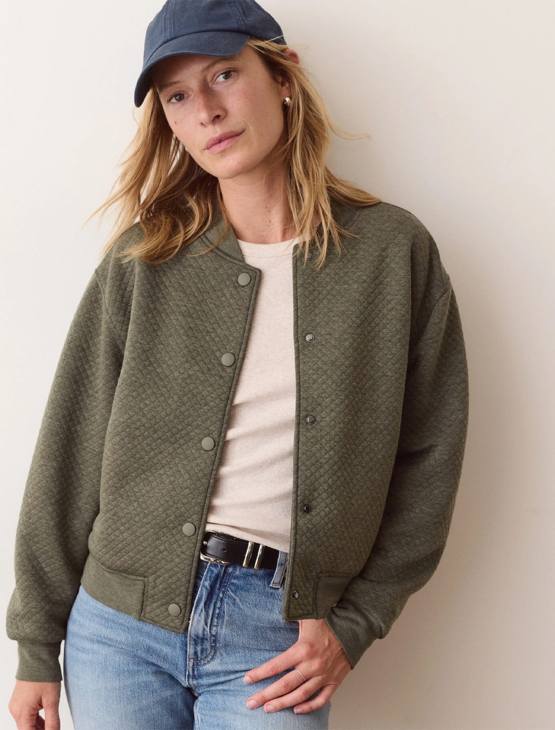 corbet quilted bomber in olive heather
