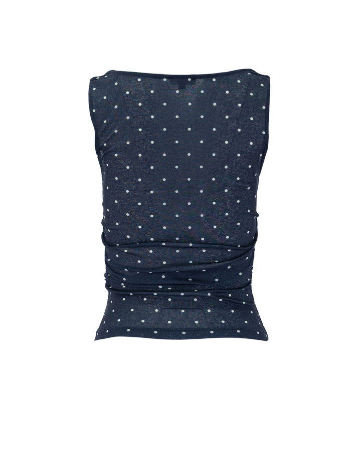 fete top in navy polka dots