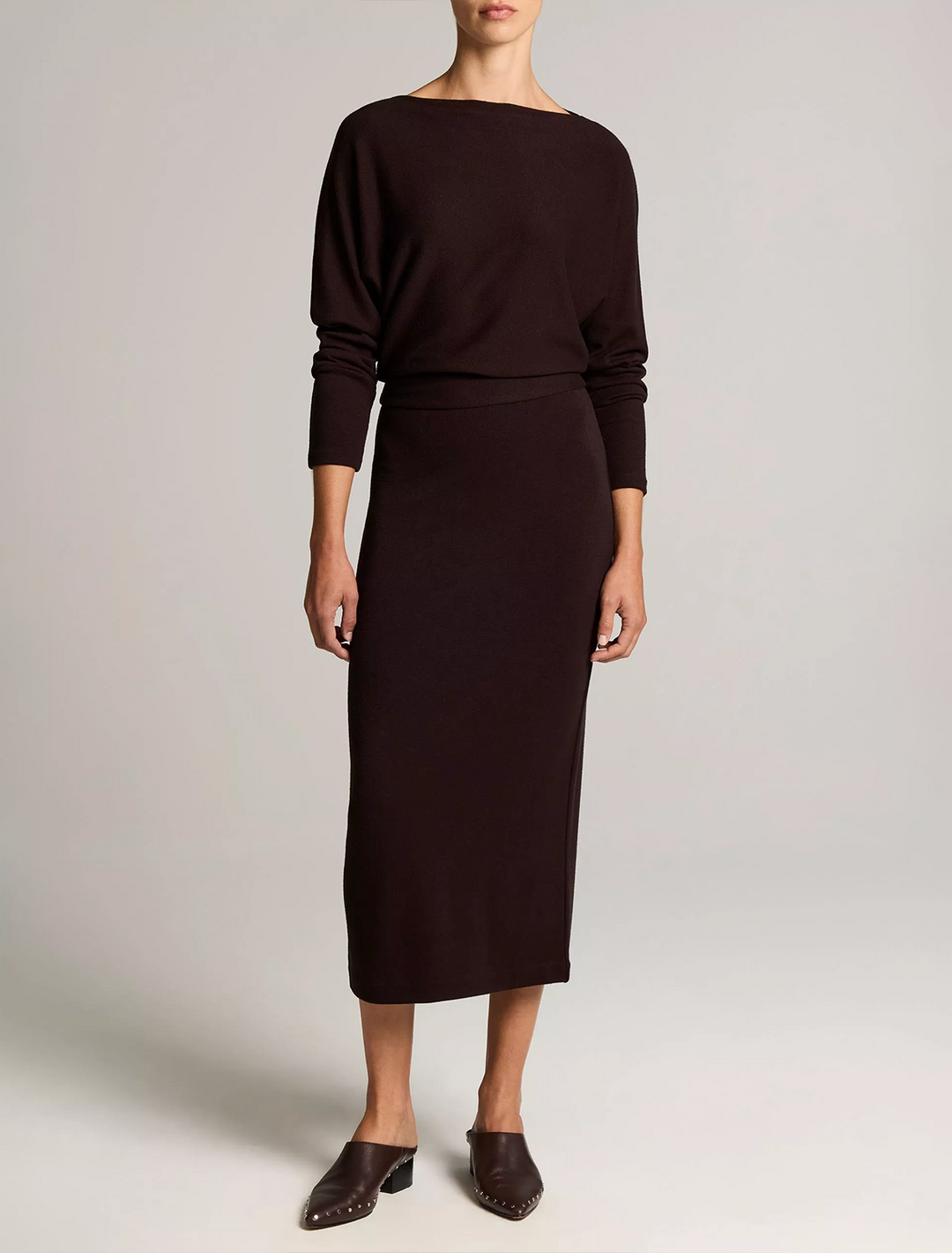 cozy midi dress in cinderwood