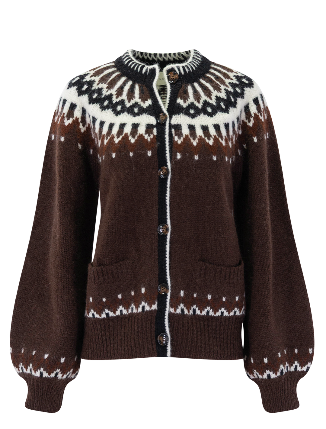 hue fair isle cardigan in brun aberdeen