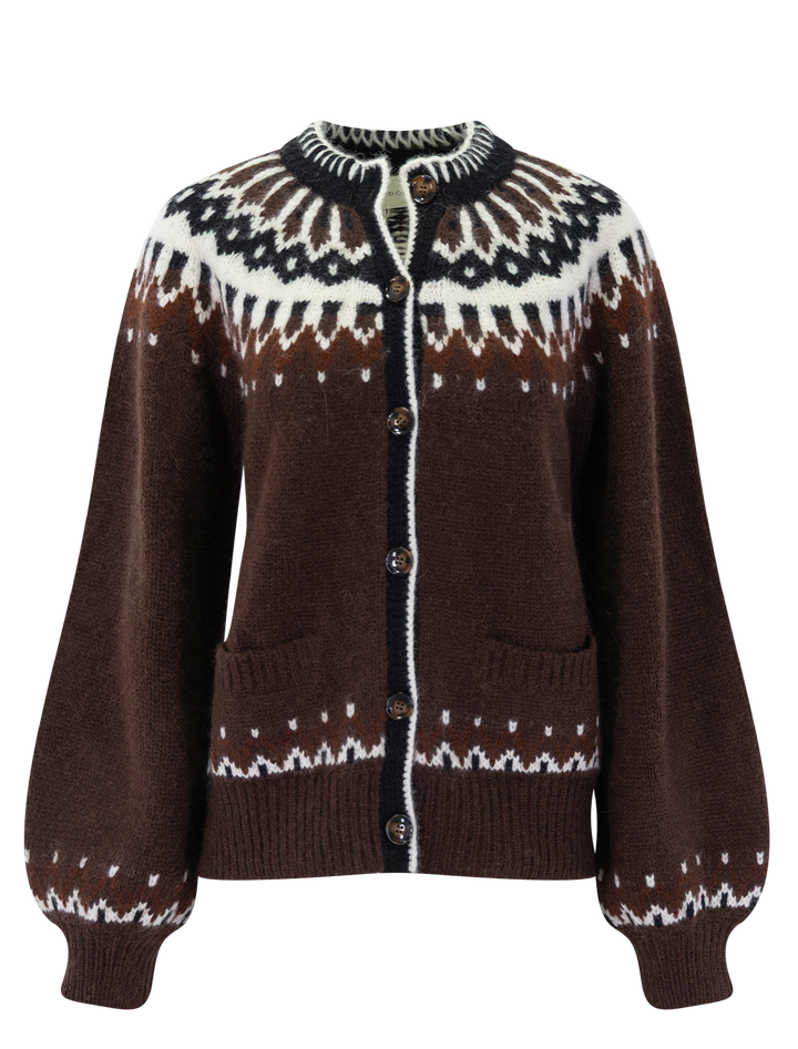 hue fair isle cardigan in brun aberdeen