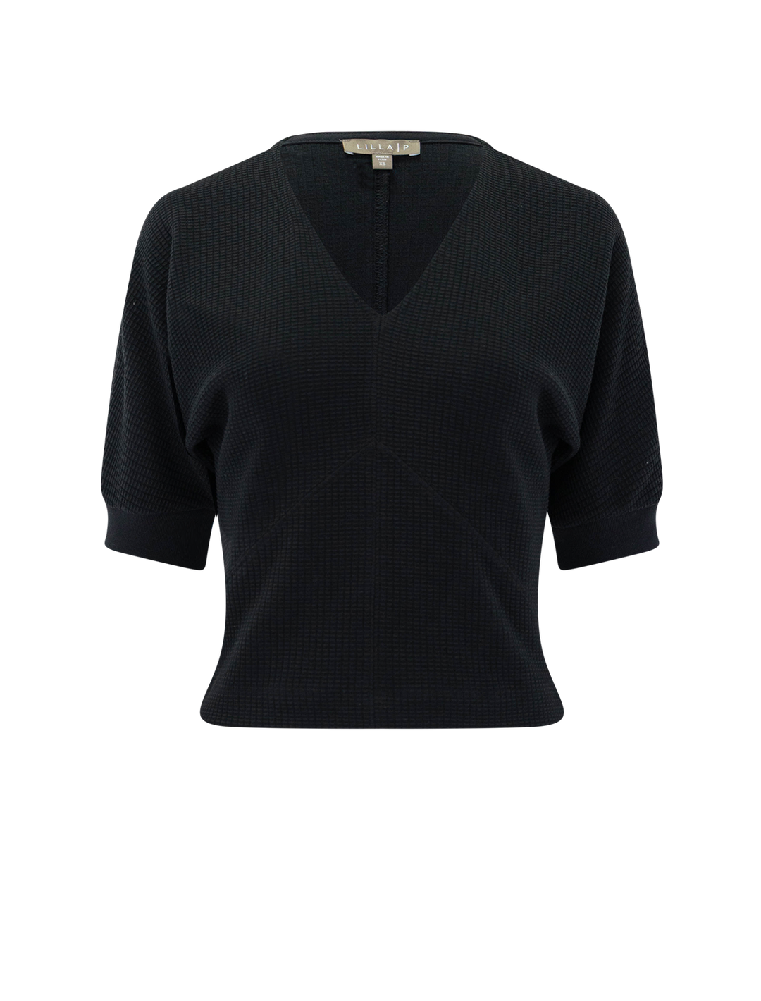 seamed v neck top in black
