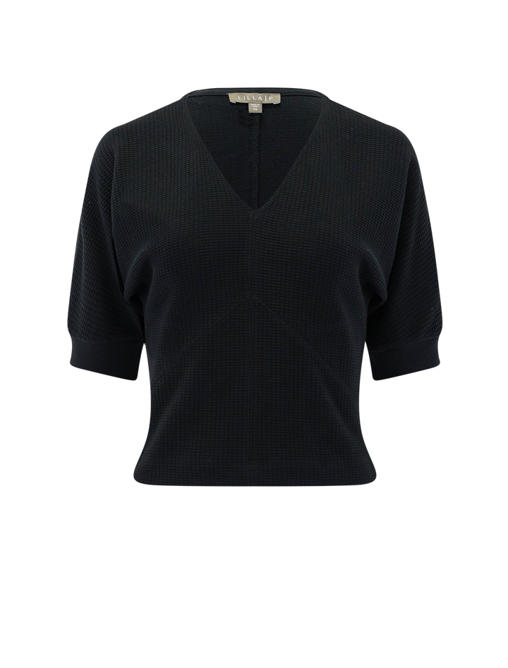 seamed v neck top in black