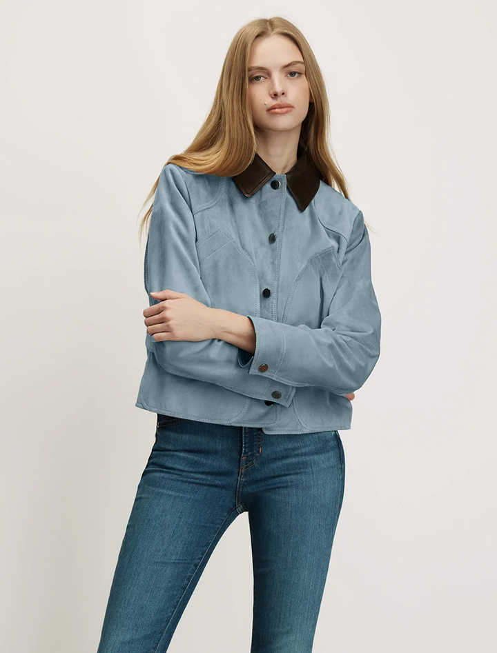 walters cropped barn jacket in blue steel