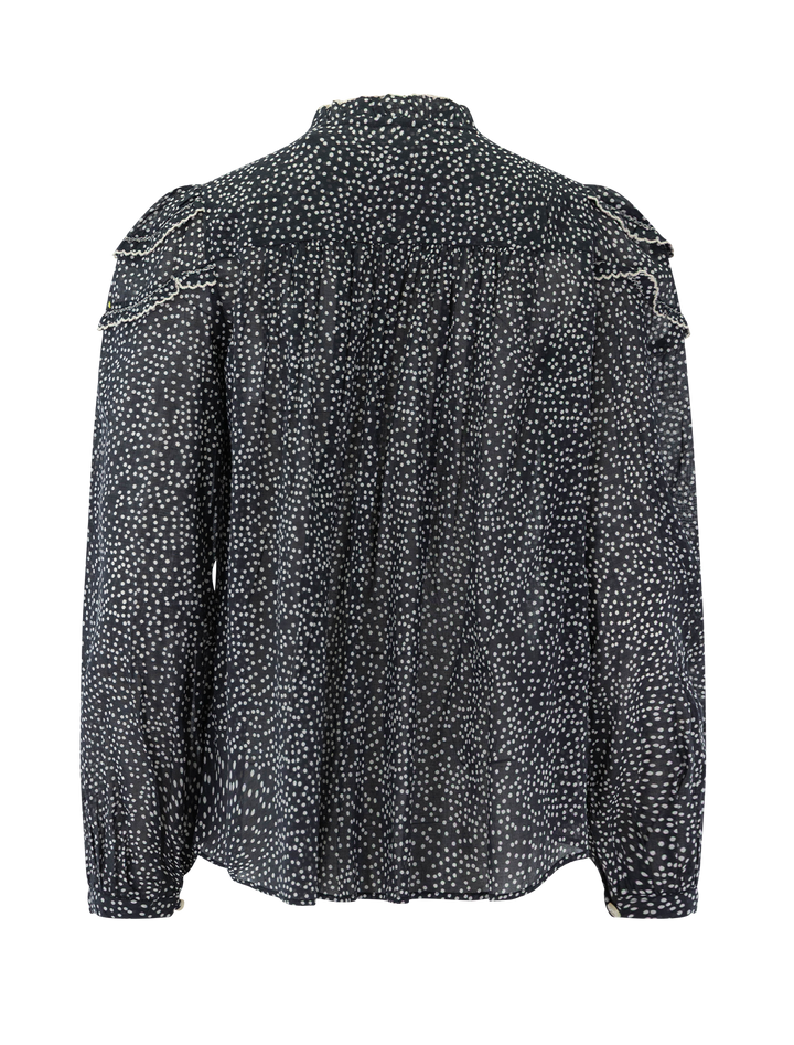 christa blouse in black and ecru dot