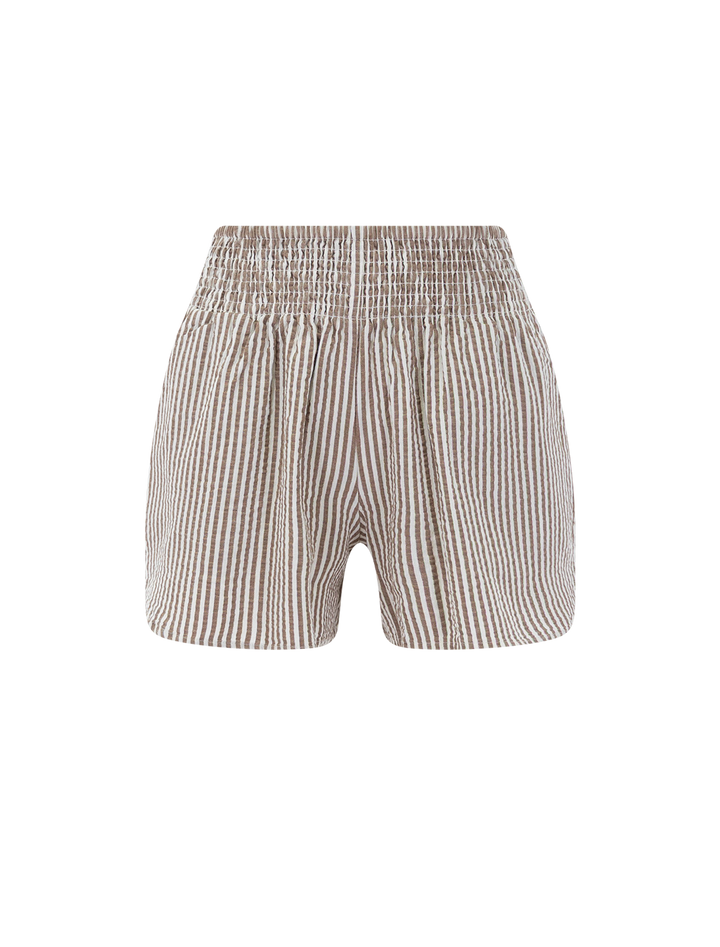 isla seersucker shorts in mocha stripe