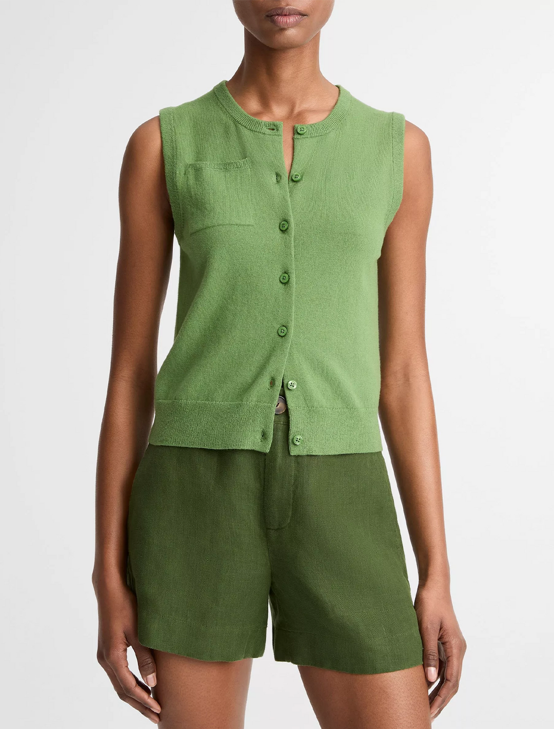 patch pocket cardi tank in garden