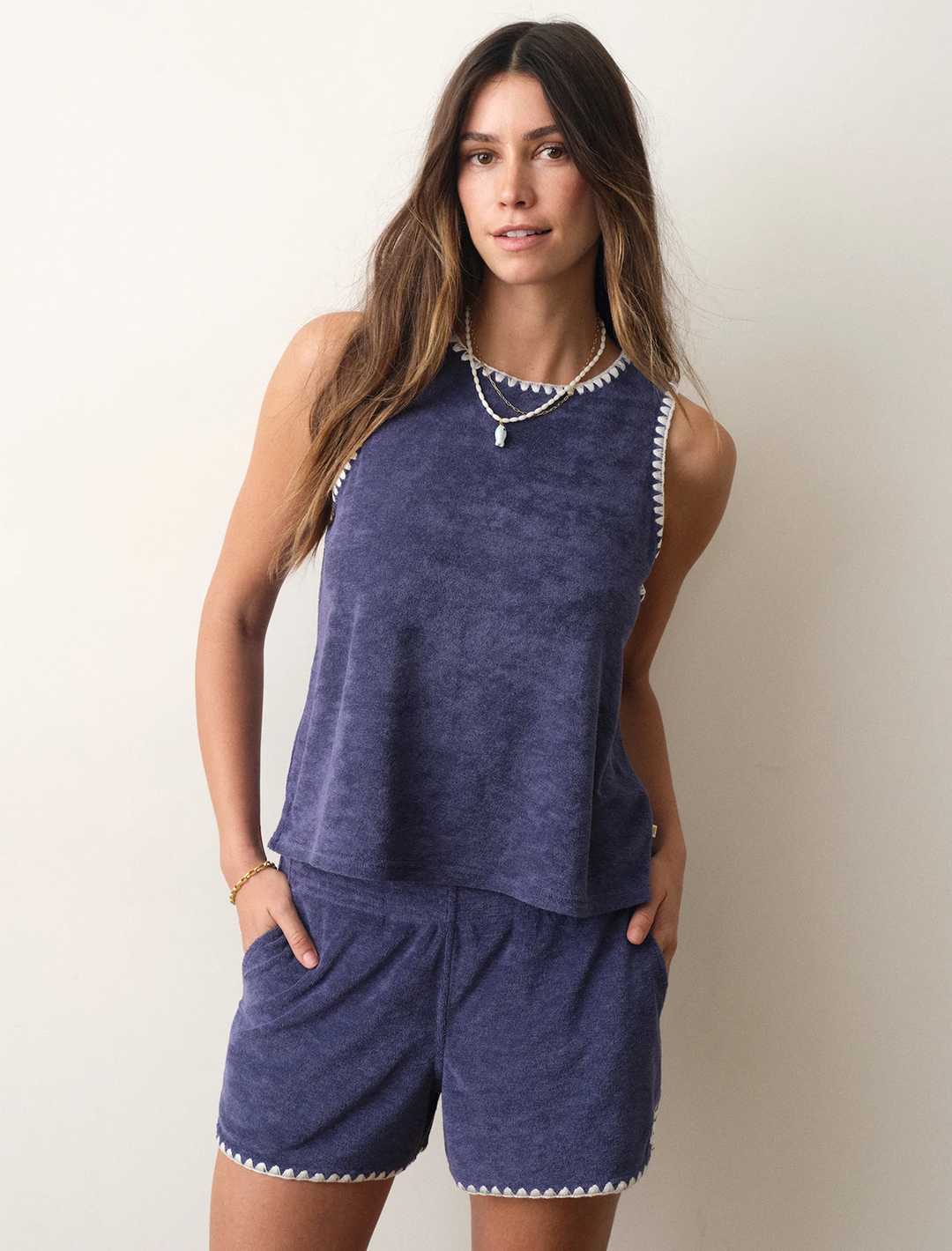 flip terry shell tank in bay blue