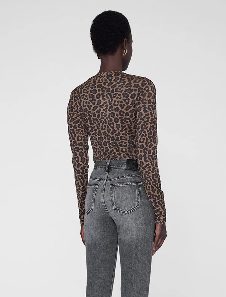 sylvie long sleeve tee in black and brown leopard