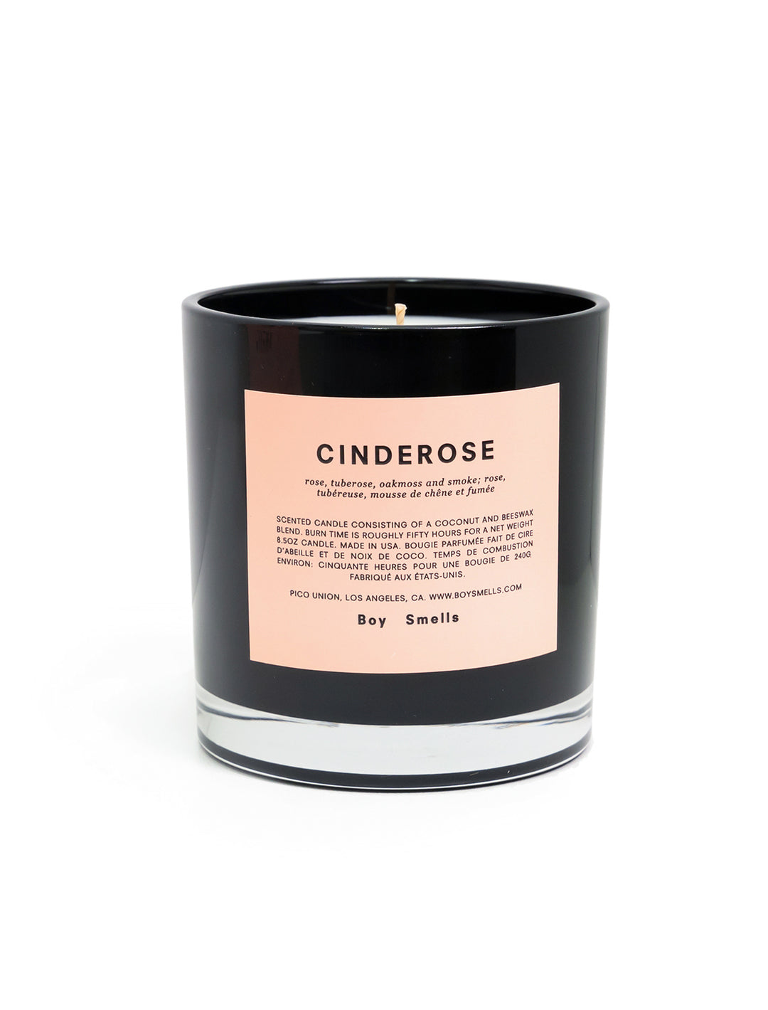 Front view of Boy Smells' Cinderose candle.