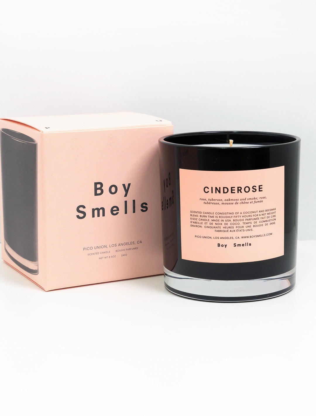 Product packaging of Boy Smells' Cinderose candle.