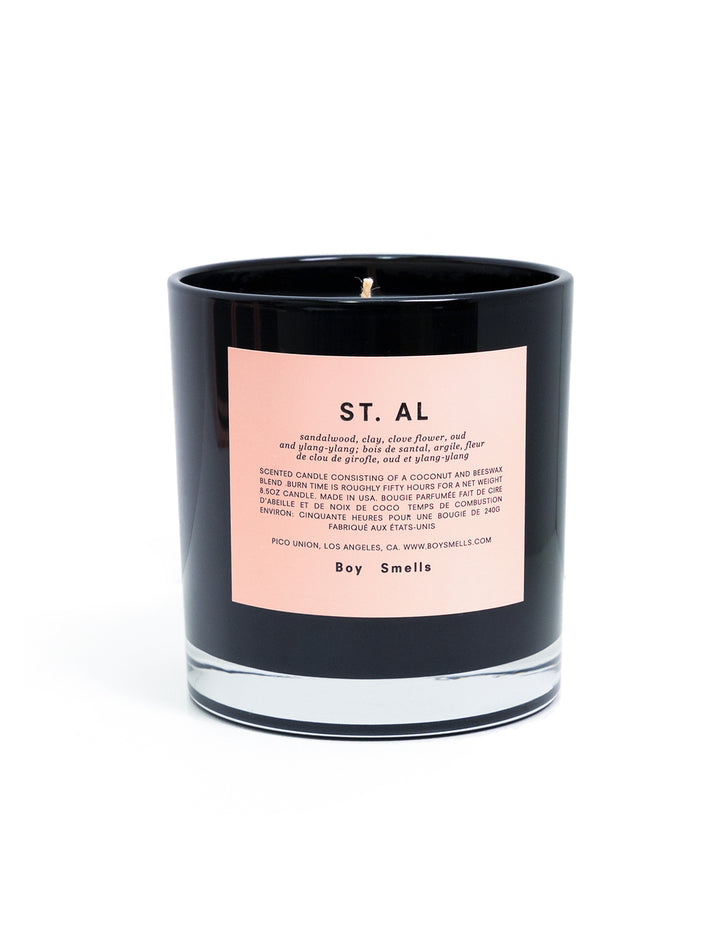 Front view of Boy Smells' St. Al Candle.