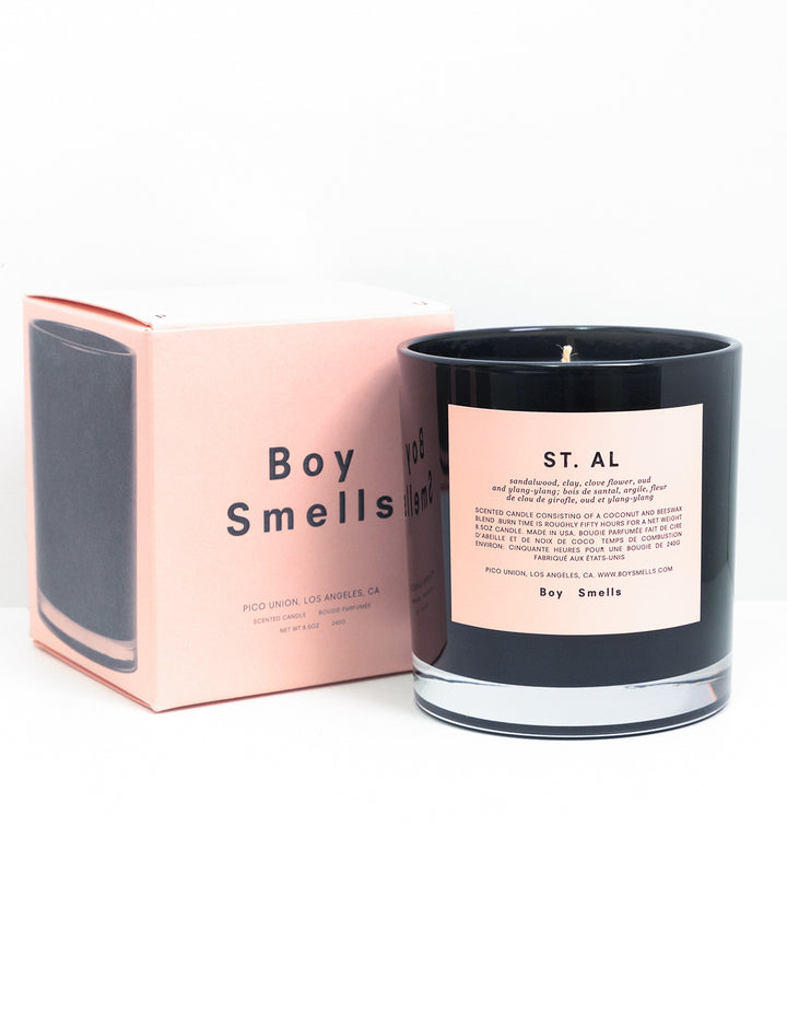 Product packaging of Boy Smells' St. Al Candle.