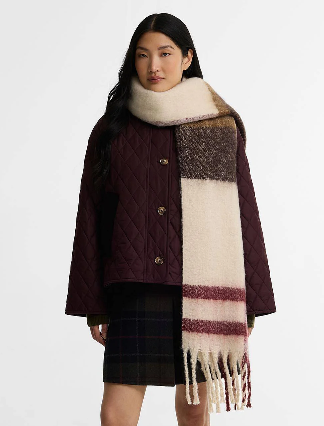 isla tartan boucle scarf in ecru tartan