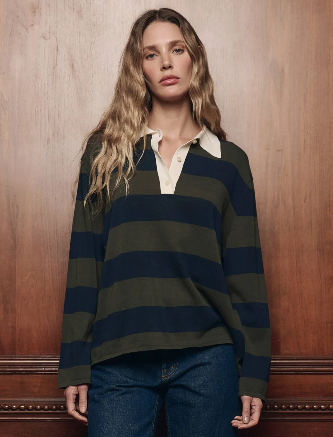 the academy polo sweater in army league stripe