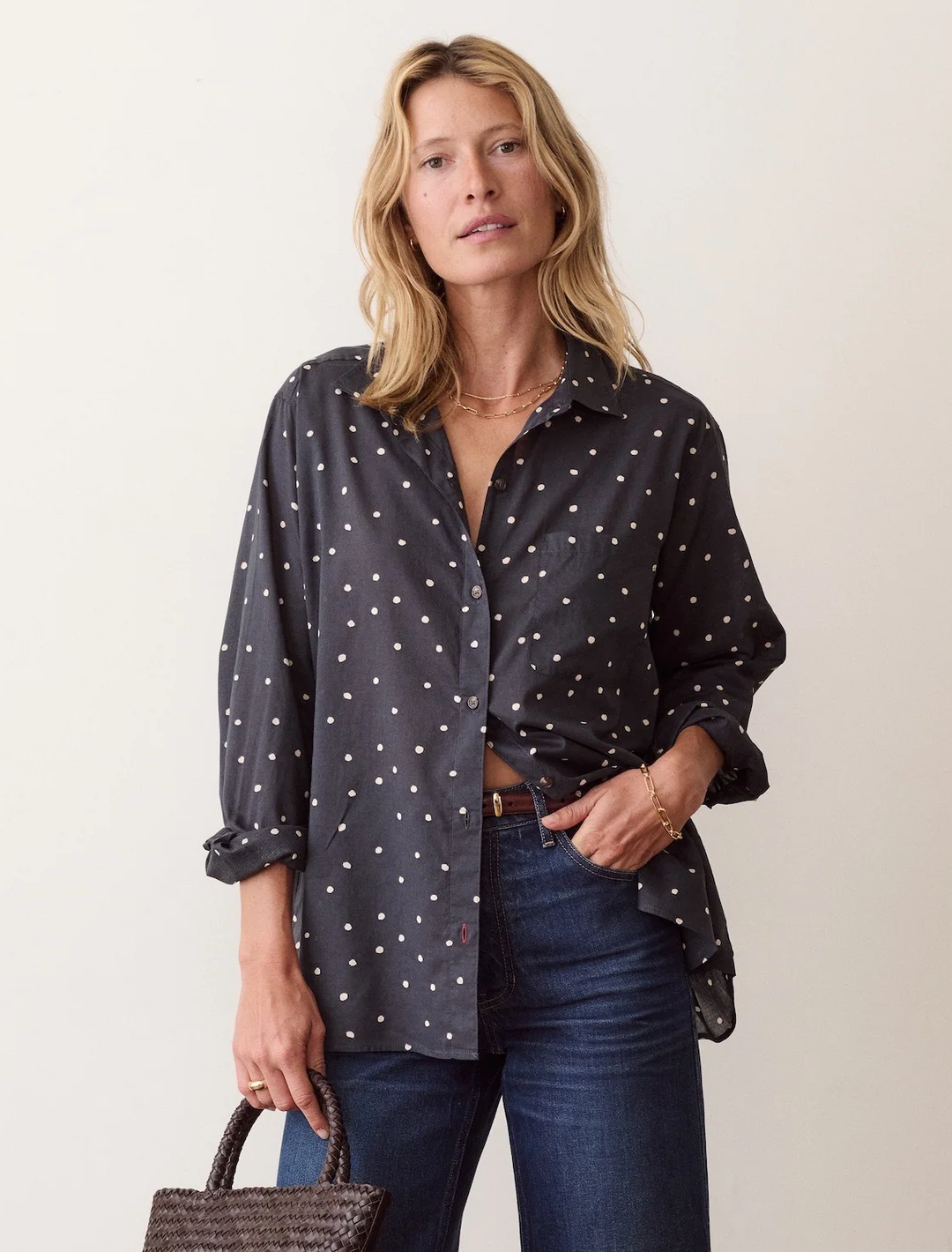 jane shirt in navy polka dot