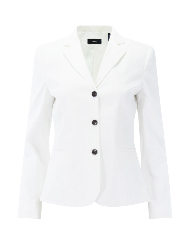 shrunken three button blazer in white