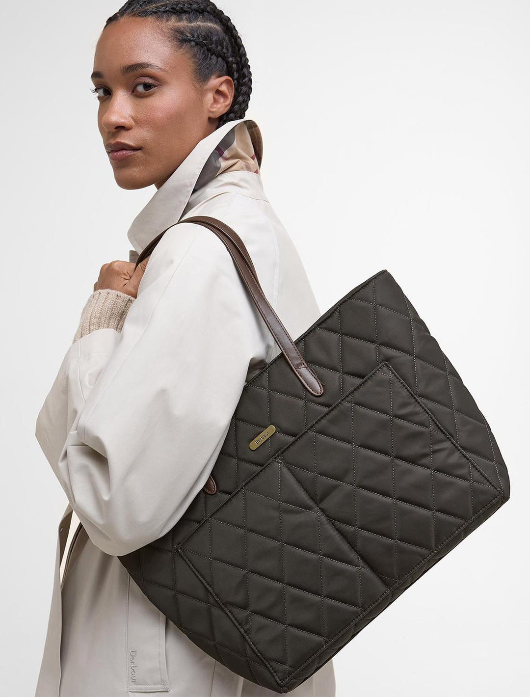 quilted tote bag in olive