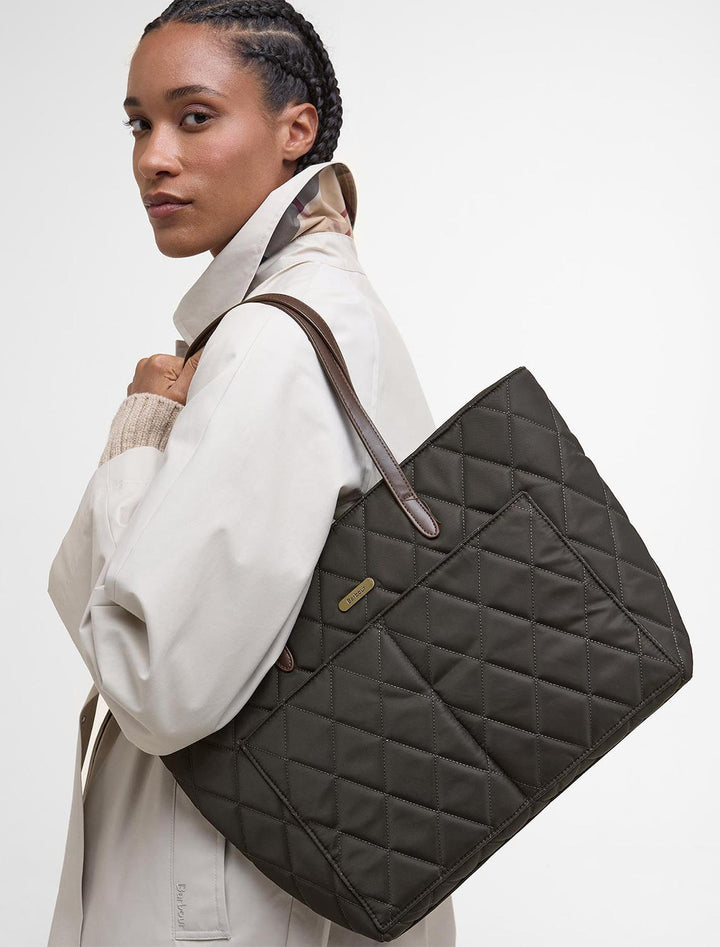 quilted tote bag in olive