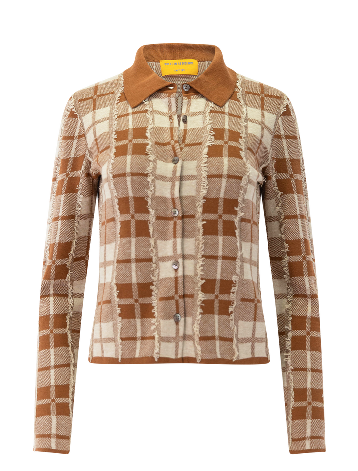fringe plaid elle shirt in burnt sienna