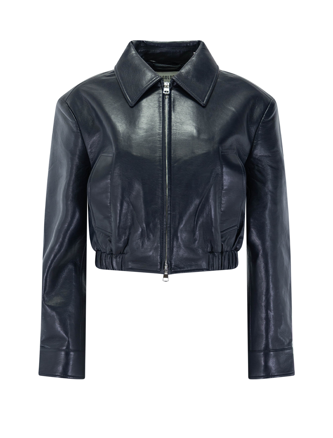 nahla cropped leather jacket in navy