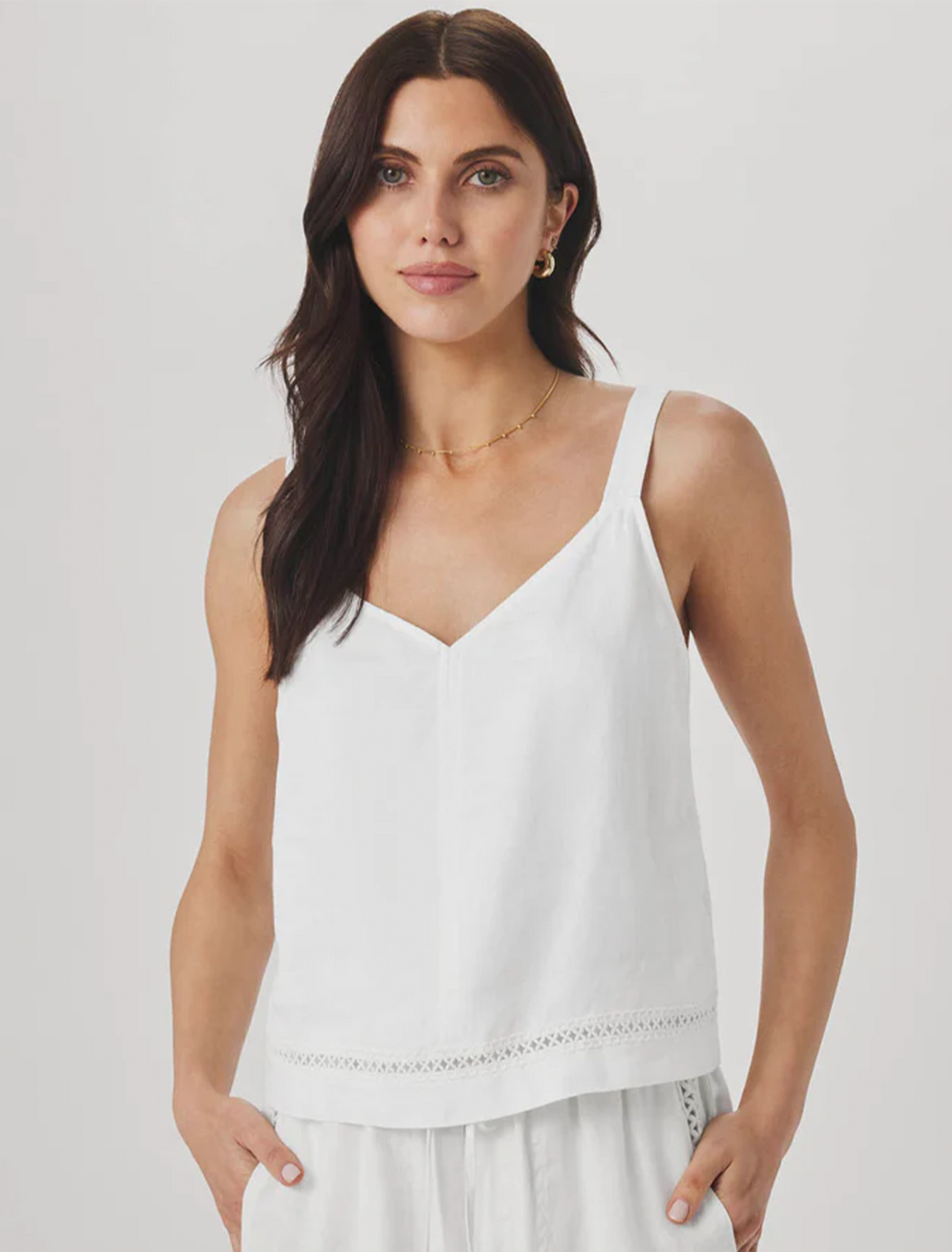stella linen trim tank in white
