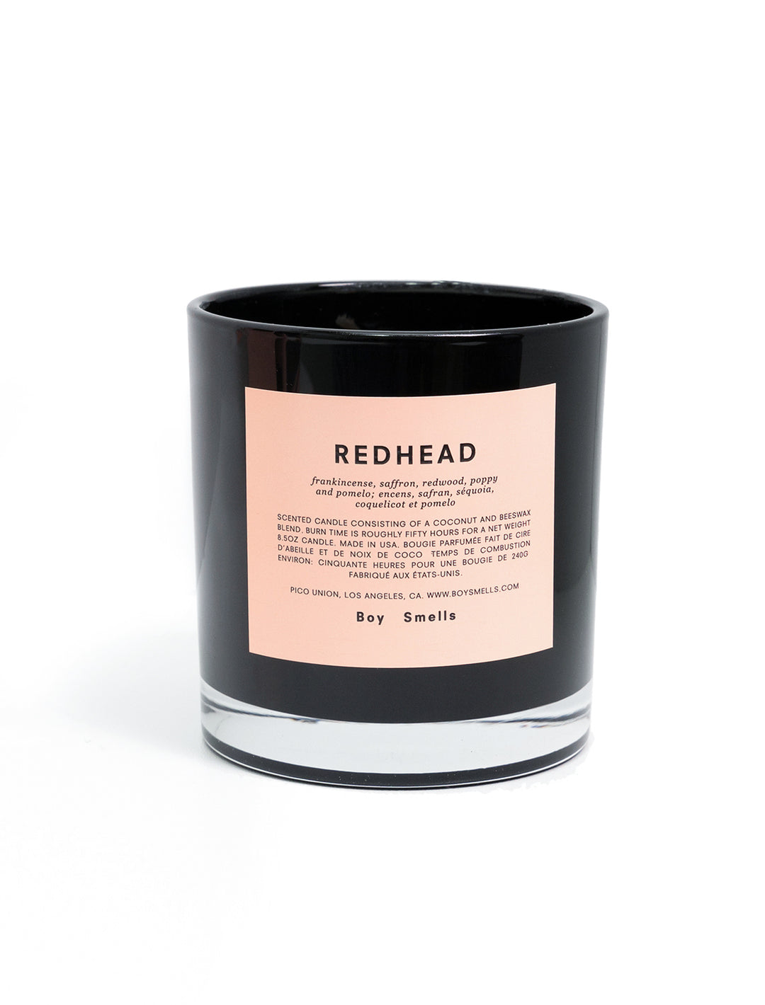 Front view of Boy Smells' Redhead candle.