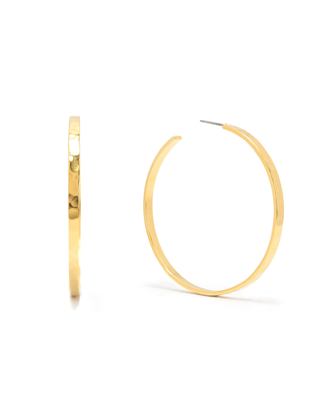 Front view of AV Max's hammered gold hoops.