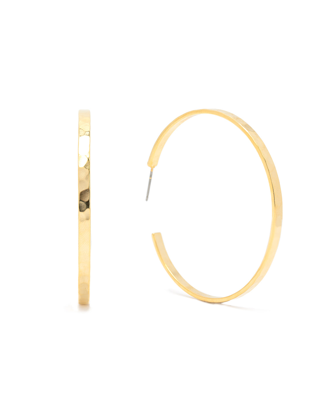 Front view of AV Max hammered matte gold hoops.