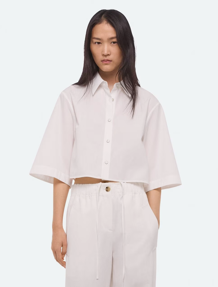 crop trench shirt in white