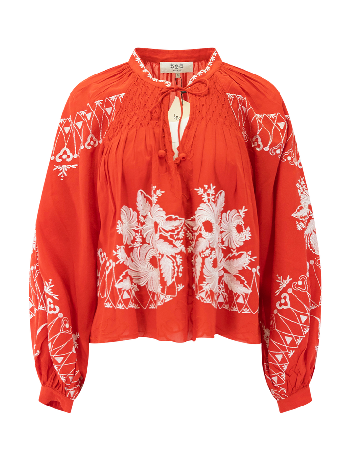 serafina embroidery blouse in poppy