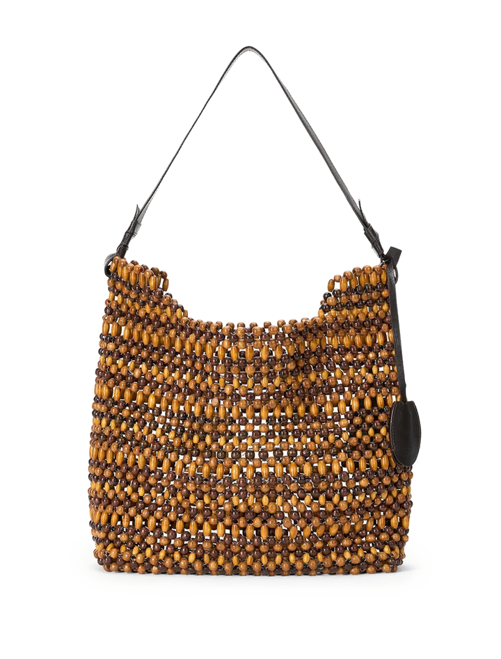 drift shoulder bag in multi wood beads