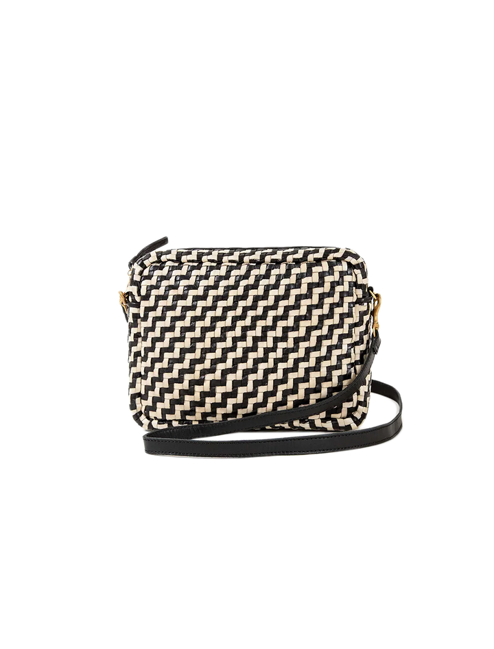 woven midi sac in black and cream zig zag