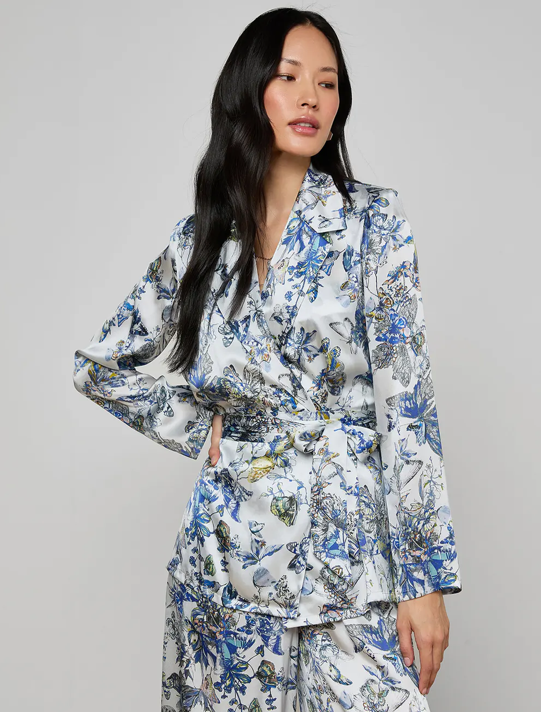 ciara silk robe top in watercolor butterfly
