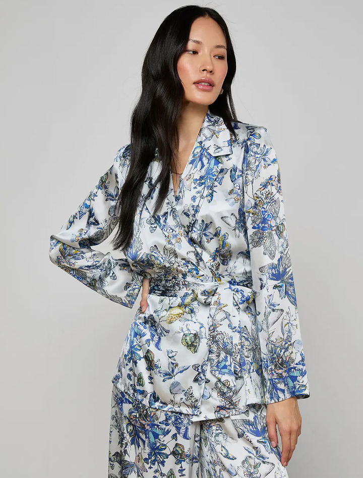 ciara silk robe top in watercolor butterfly